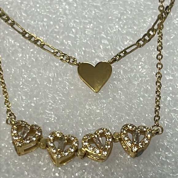 Pave Crystal Heart Necklaces Gold Tone EUC - Picture 1 of 4